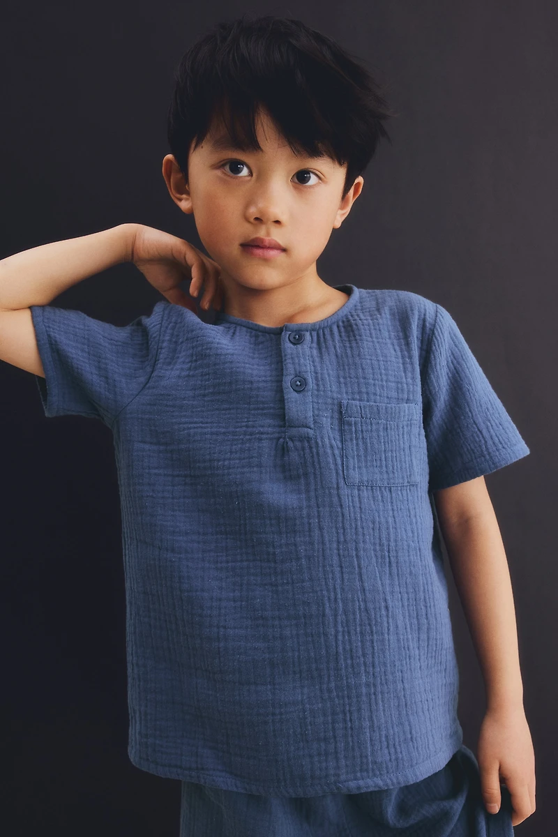 Cotton Muslin Henley Shirt