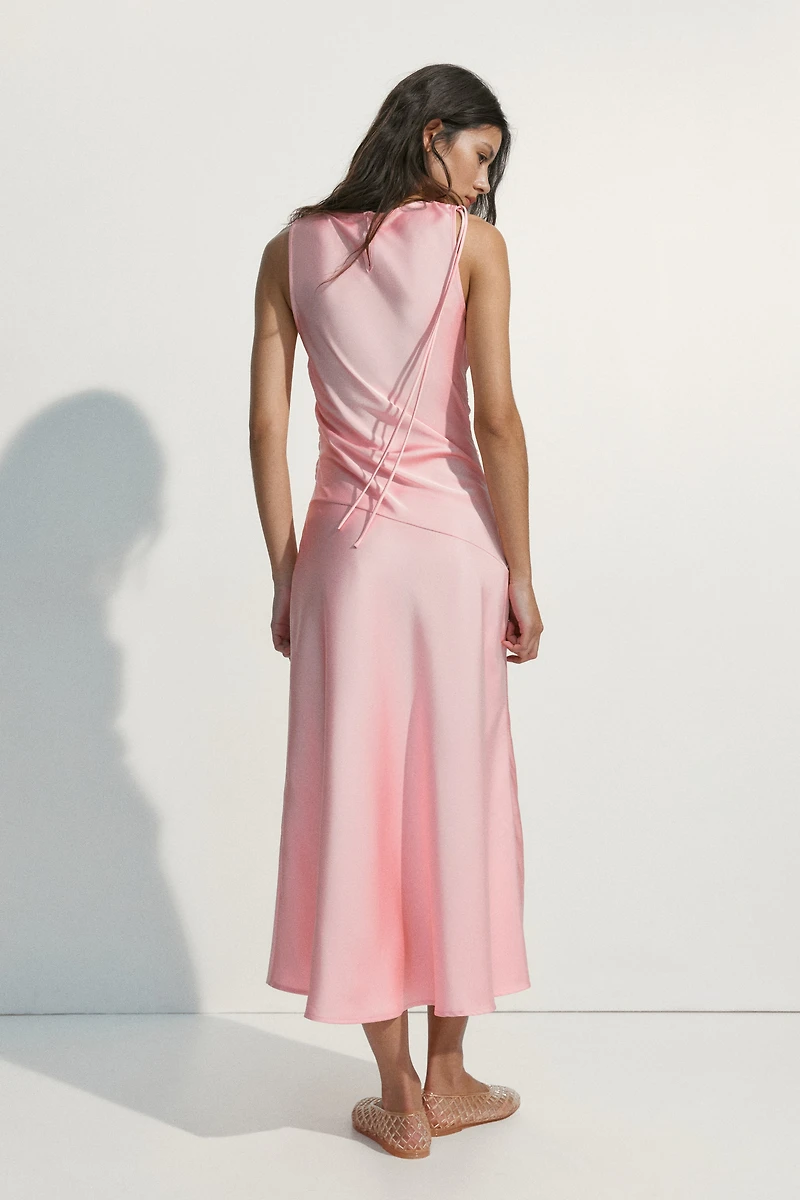 Drawstring-Detail Satin Dress