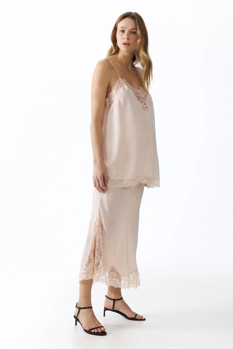 MAMA Lace-Trimmed Viscose Skirt