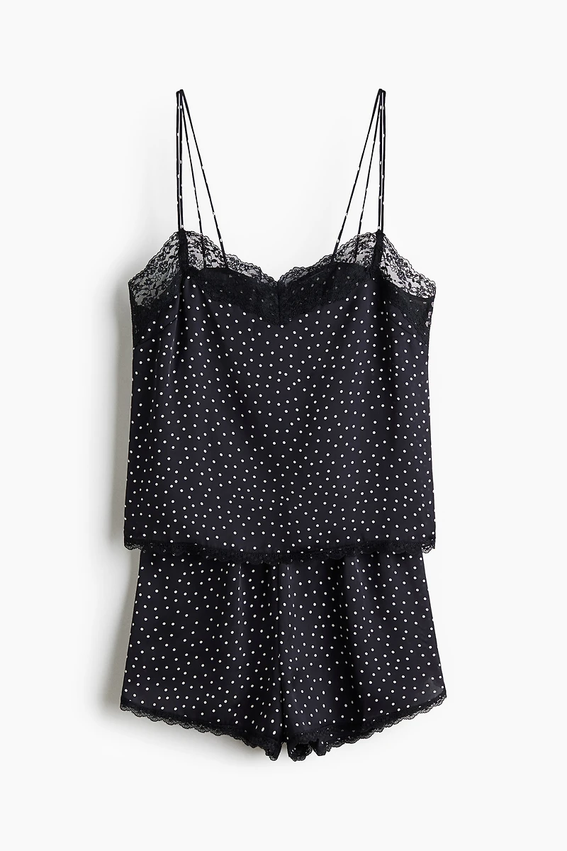 Lace-Trimmed Satin Pajamas