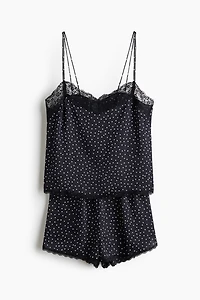 Lace-Trimmed Satin Pajamas