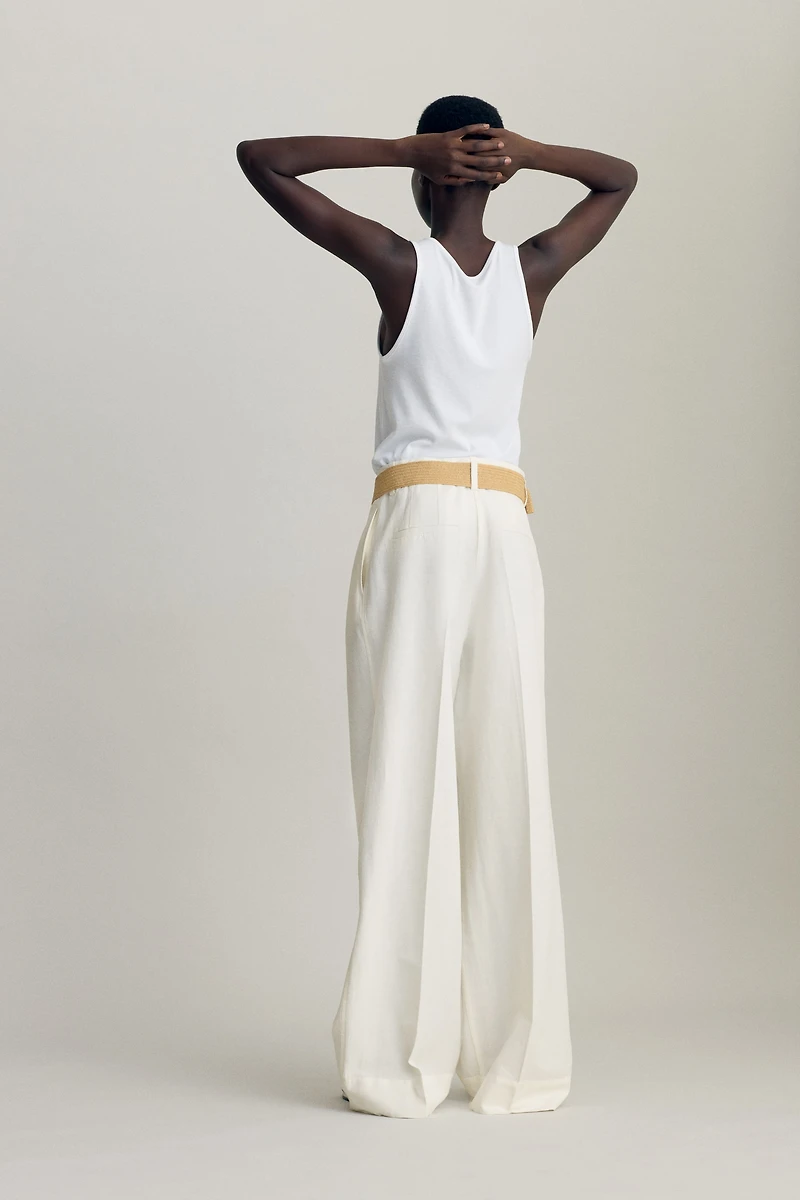 Pantalon en lin mélangé avec ceinture