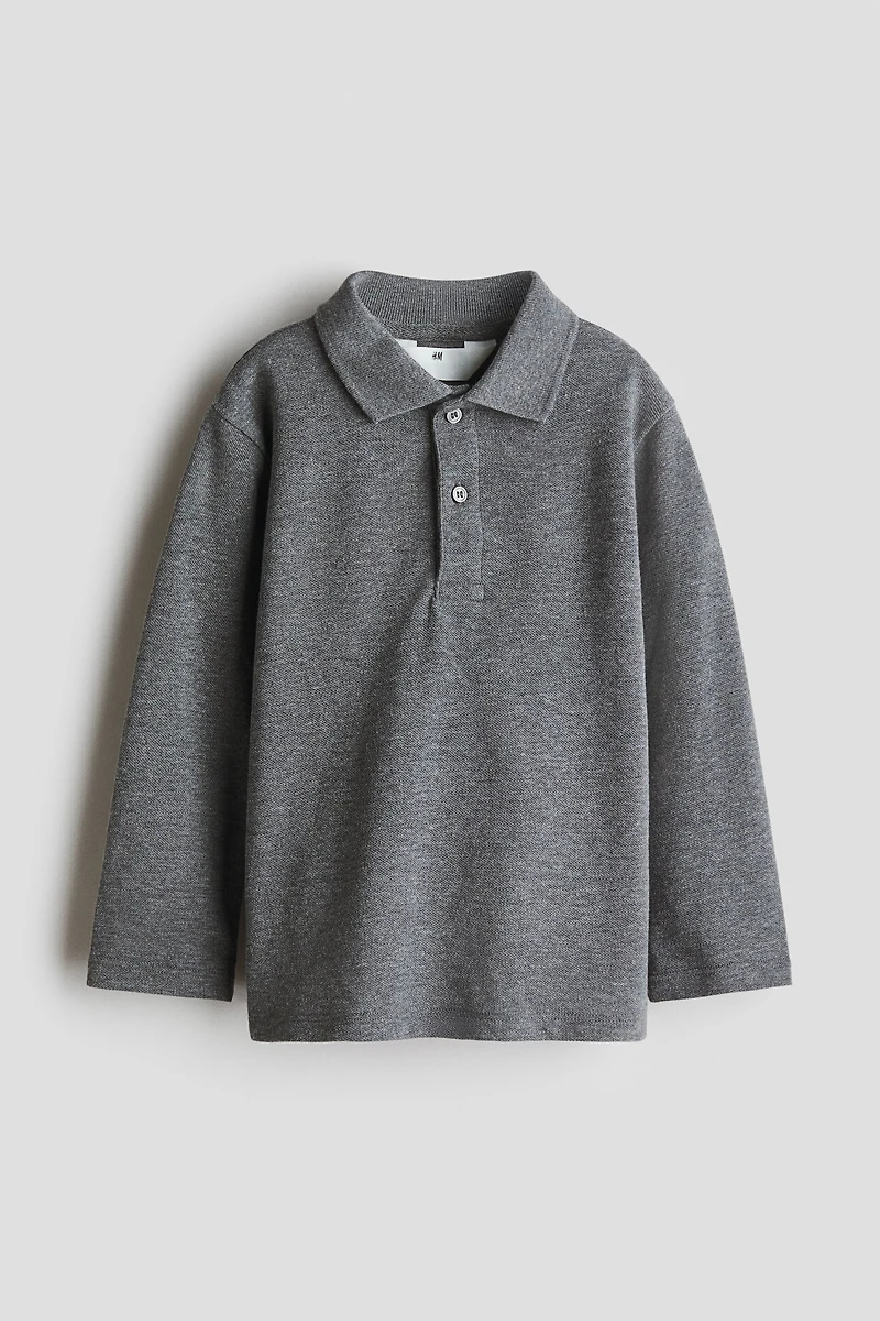 Long-Sleeved Cotton Polo Shirt