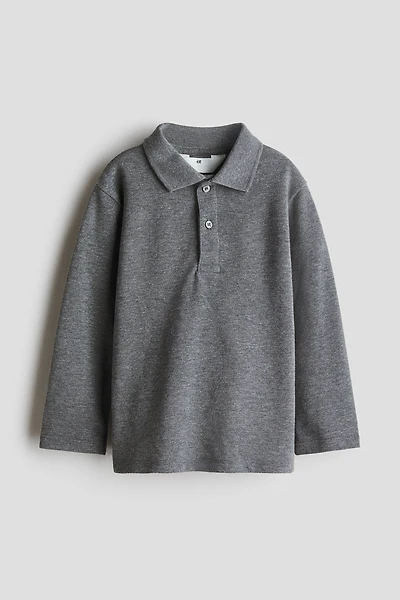 Long-Sleeved Cotton Polo Shirt