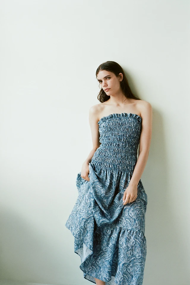 denim bandeau dress h&m BNWT H&M Midi Denim Bandeau Dress Dark Blue Sizes S, M