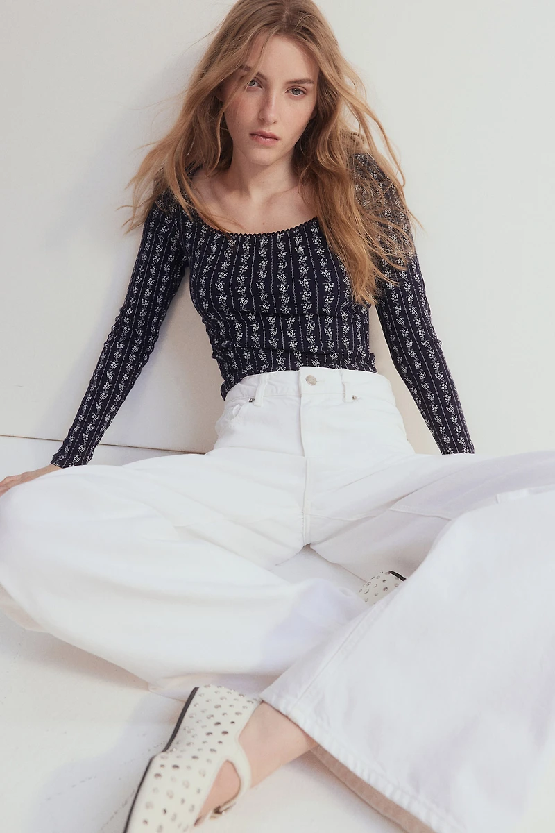 Picot-Trimmed Ribbed Top