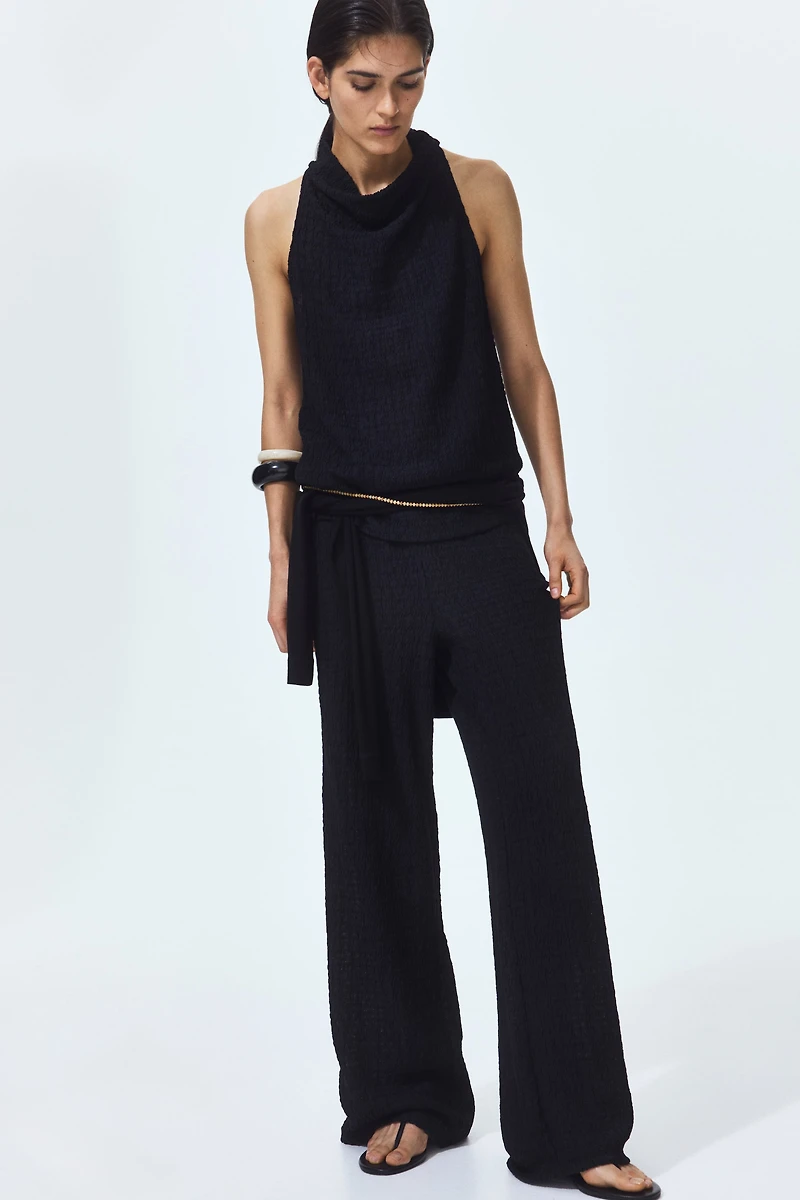 Crinkled Cowl-Neck Top