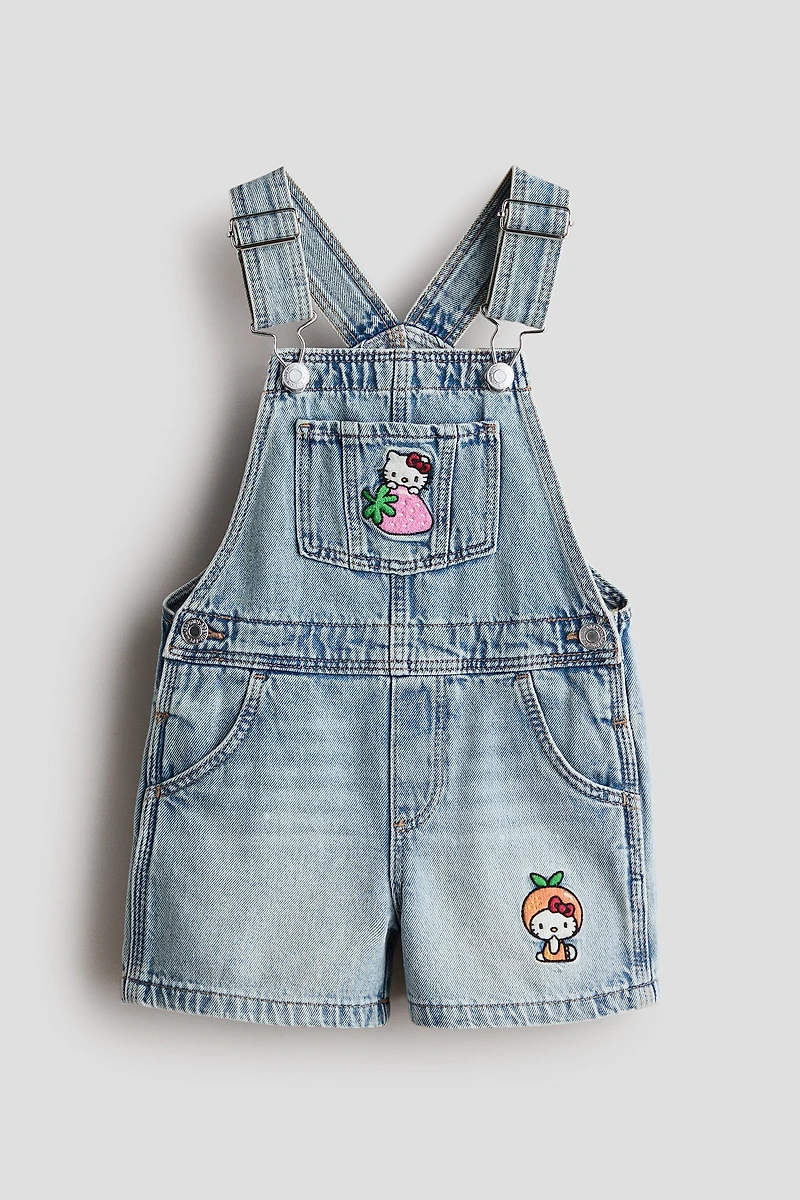 Appliquéd Denim Overall Shorts