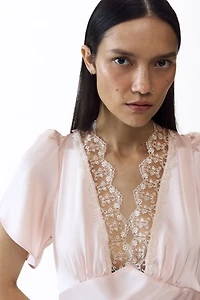 MAMA Lace-Trimmed Satin Dress