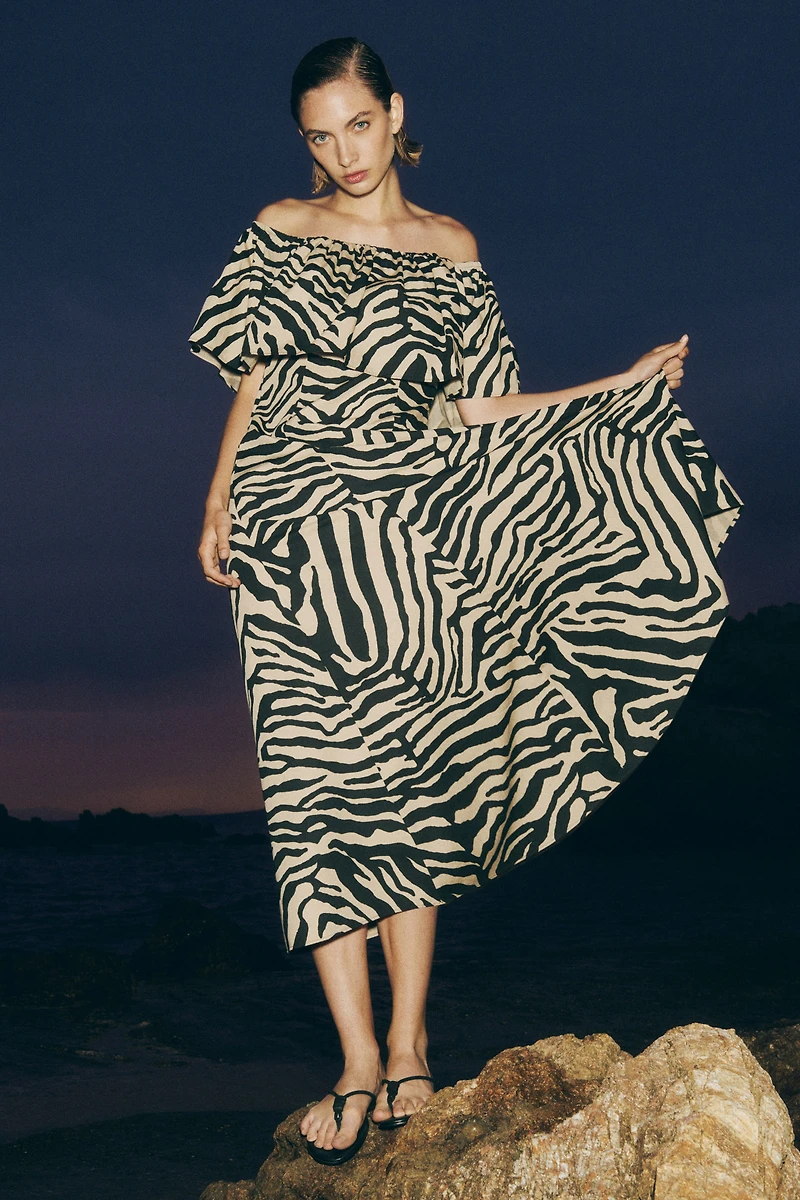 Flounced off-the-shoulder dress