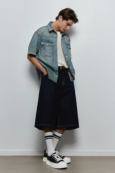 Chemise à manches courtes ample en denim