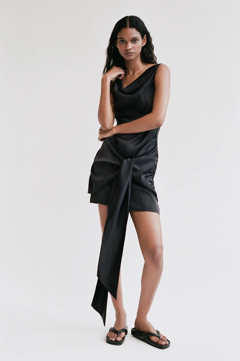 Cowl-Neck Satin Dress