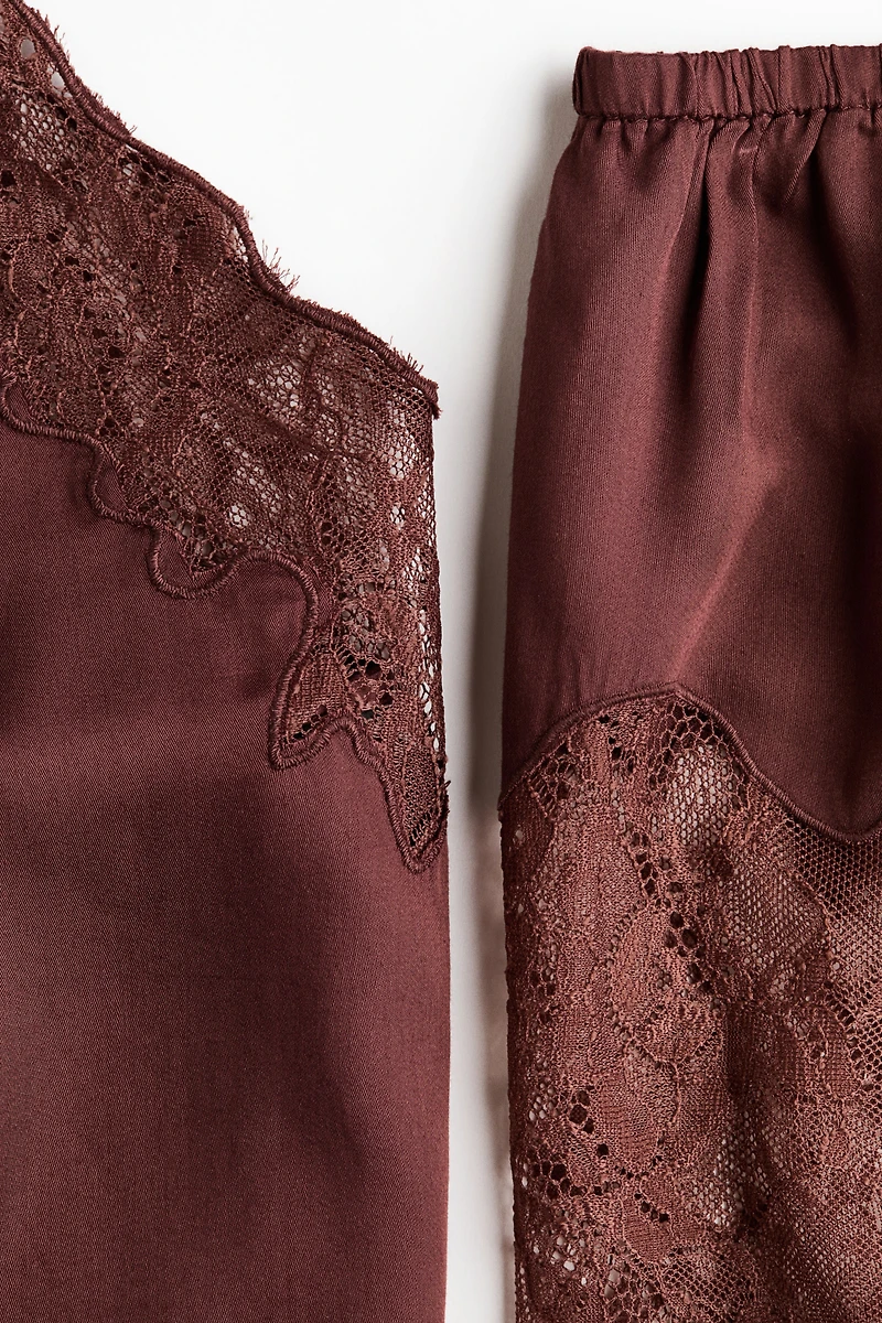 Lace-Trimmed Satin Pajamas