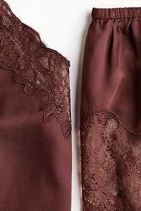 Lace-Trimmed Satin Pajamas