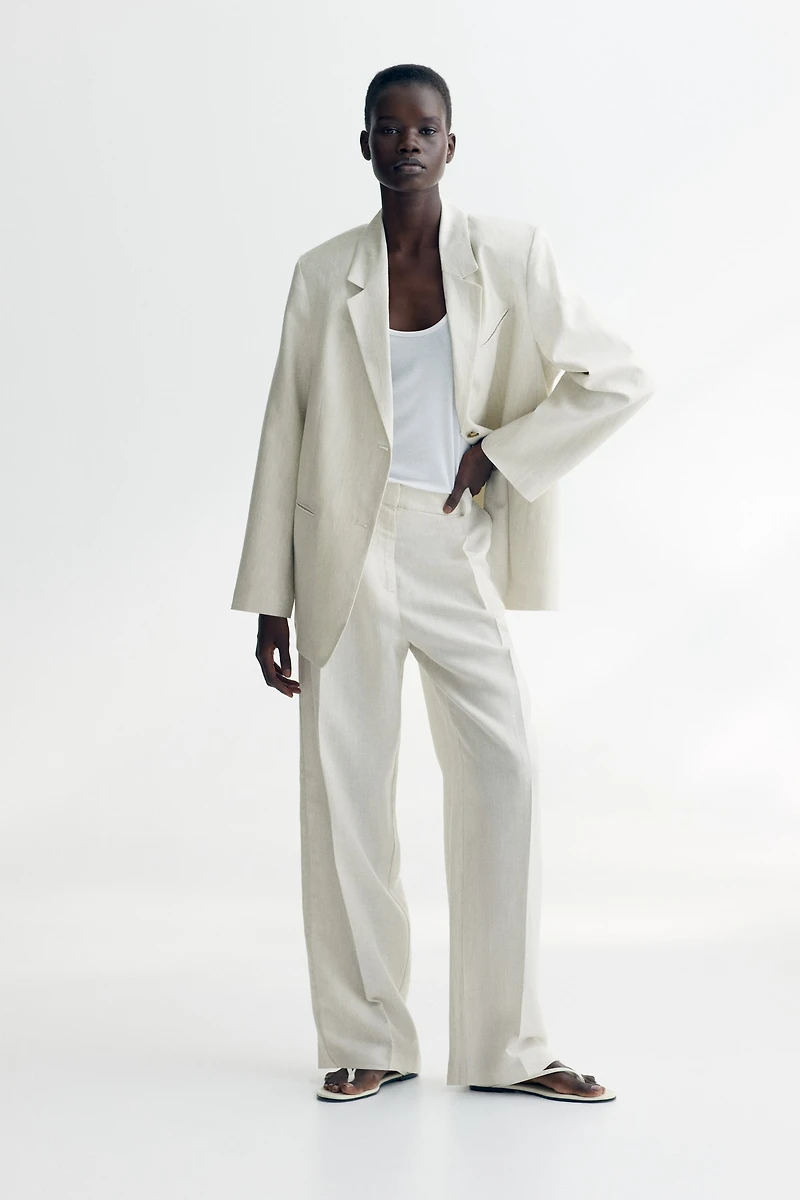 Wide-Leg Linen-Blend Pants