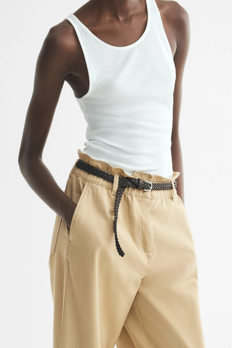 Belted Barrel-Leg Pants