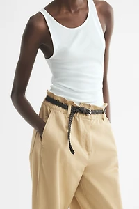 Belted Barrel-Leg Pants