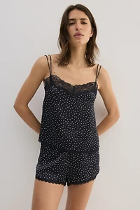 Lace-Trimmed Satin Pajamas