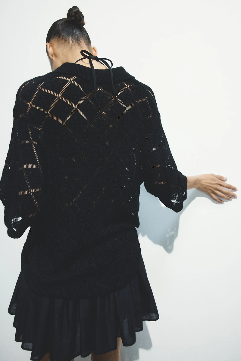 Crochet-Look Polo Shirt