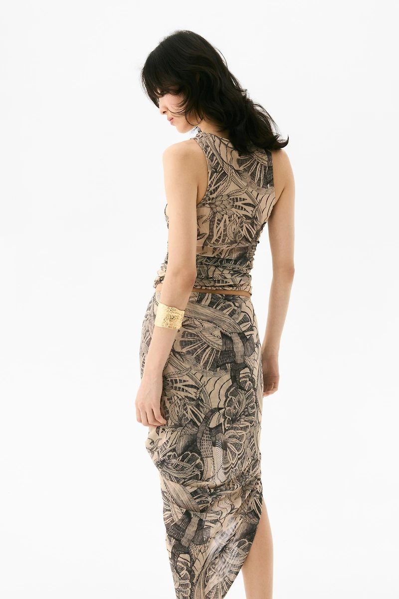 Draped Mesh Sleeveless Top
