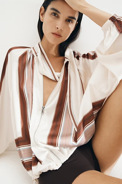 Scarf-Collar Satin Jacket