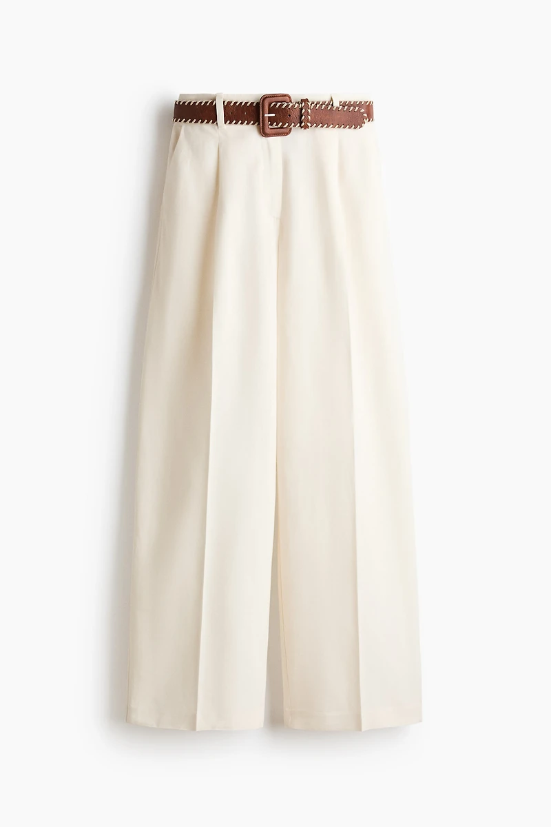 Pantalon en lin mélangé avec ceinture