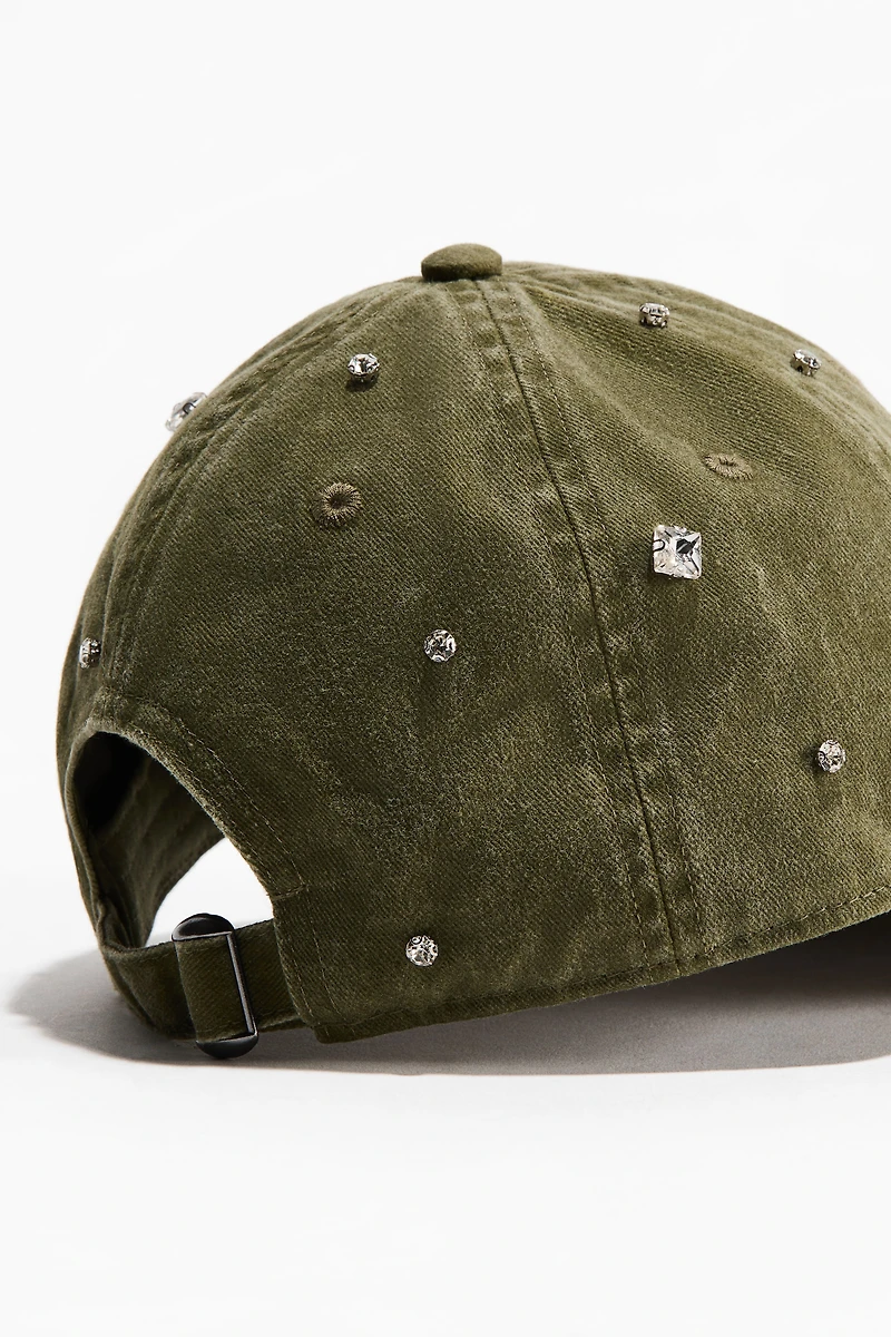 Rhinestone-Embellished Twill Cap