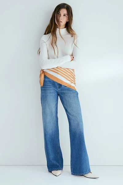 Straight High Waist Scarf-Detail Jeans