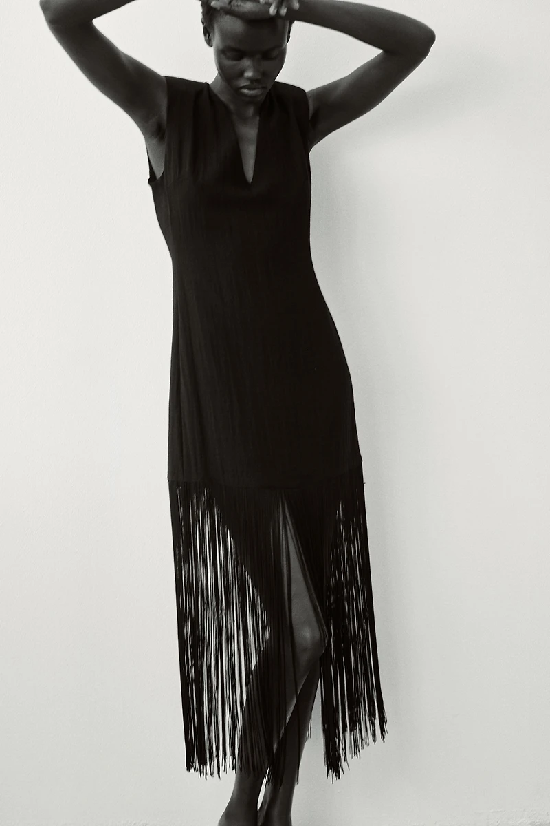 Fringed Dress with Shoulder Pads