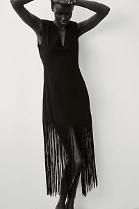 Fringed Dress with Shoulder Pads