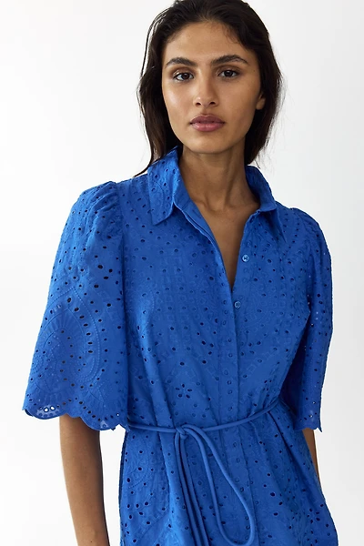 Eyelet-Embroidered Cotton Shirt Dress