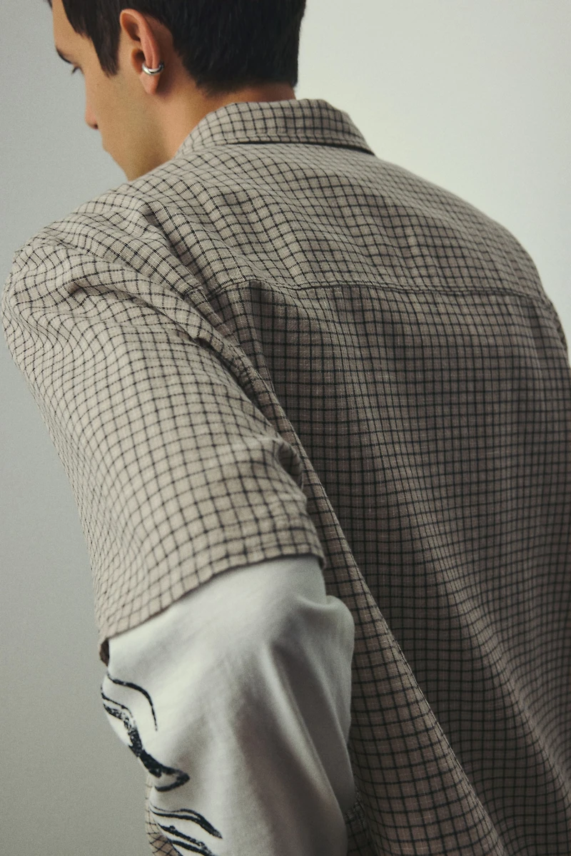 Oversized-Fit Short-Sleeved Linen-Blend Shirt
