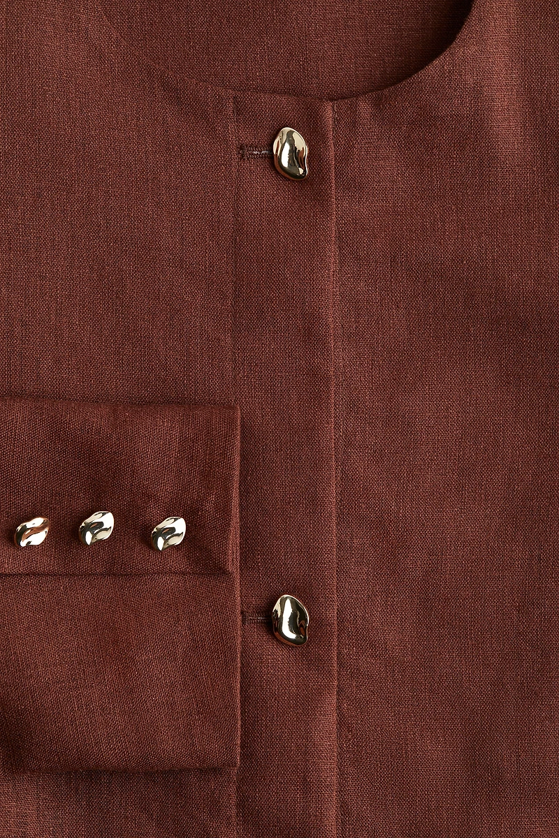 Linen-Blend Peplum Jacket