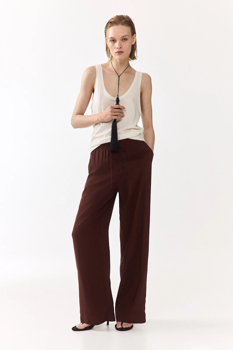 Wide-cut Pull-on Pants