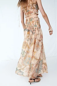 Flared Smock-Detail Skirt