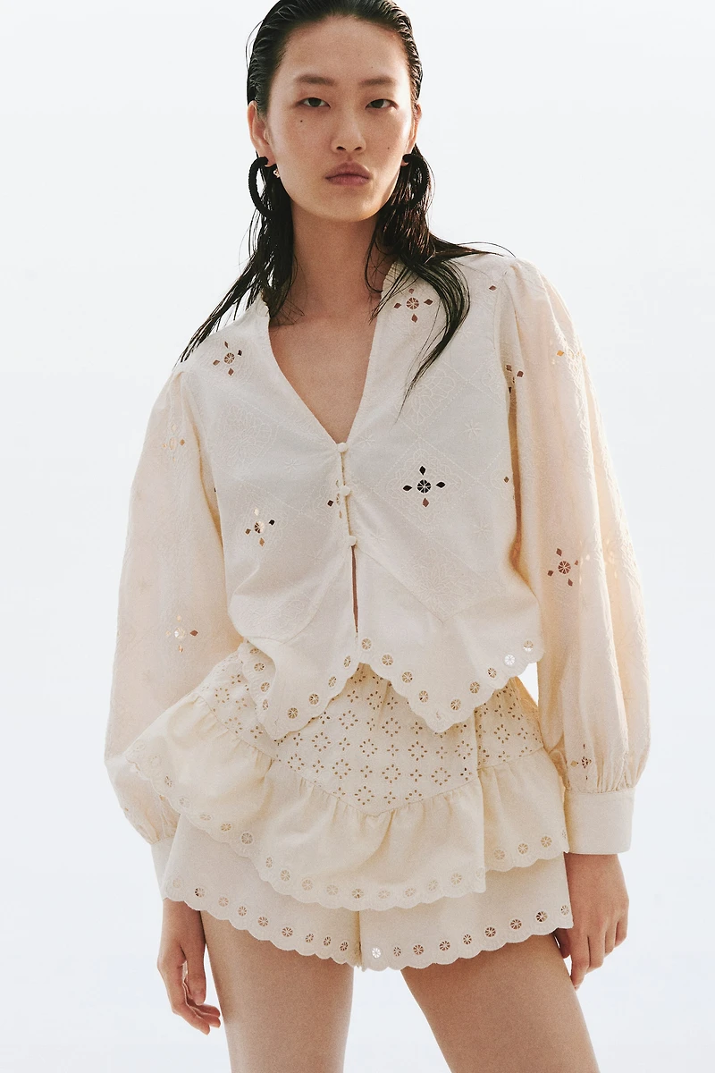 Eyelet-Embroidered Cotton Shorts