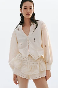 Eyelet-Embroidered Cotton Shorts