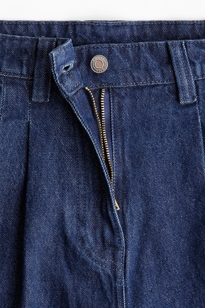Pleated Denim Shorts