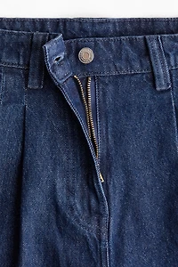 Pleated Denim Shorts