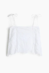 Eyelet-Embroidered Top with Tie Shoulder Straps