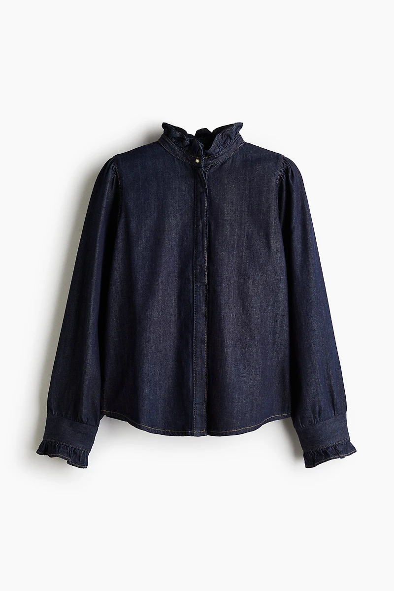 Ruffle-Trimmed Denim Blouse