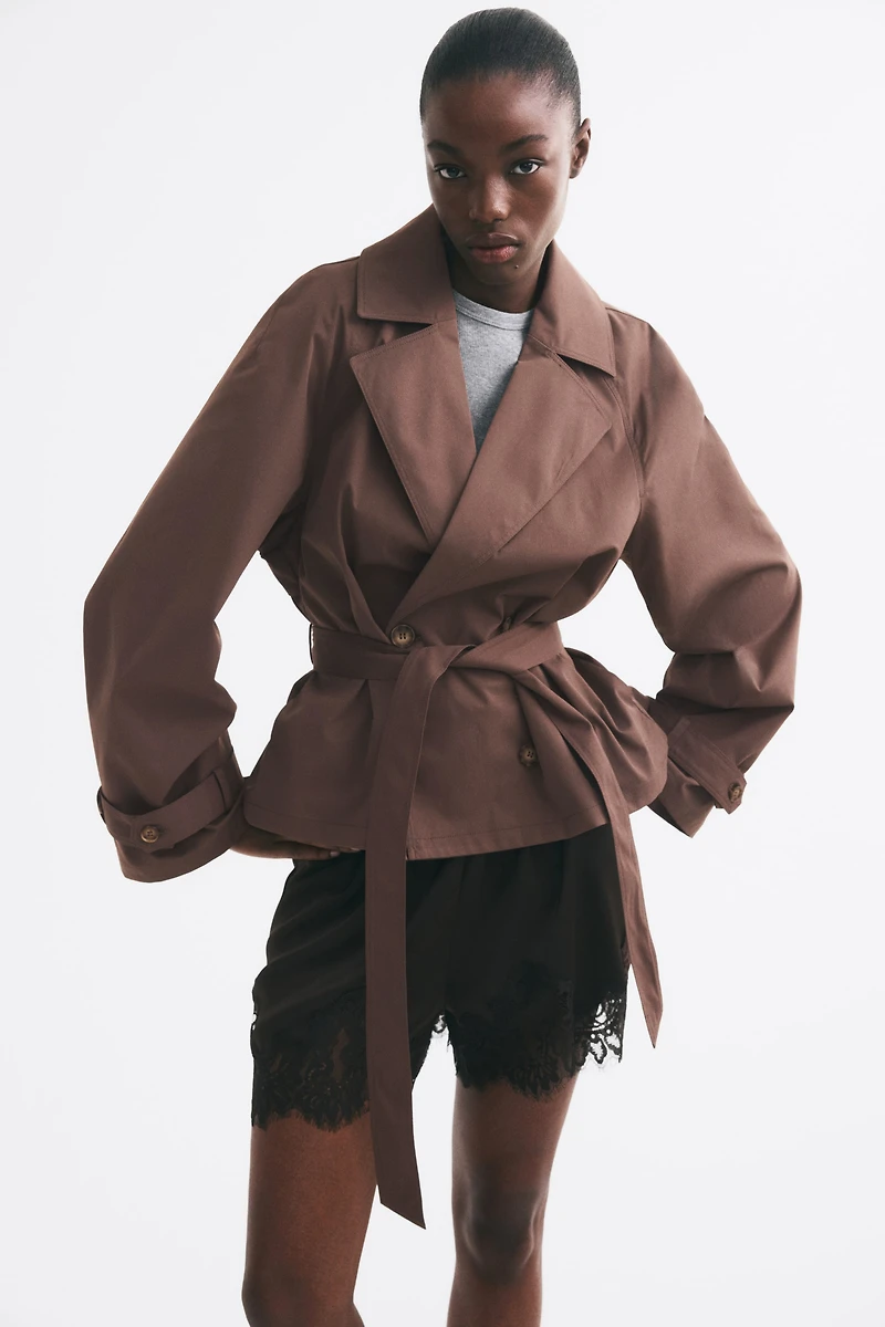 Short Tie-Belt Trench Coat