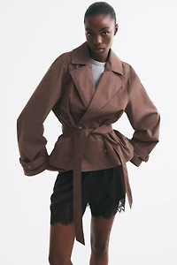 Short Tie-Belt Trench Coat