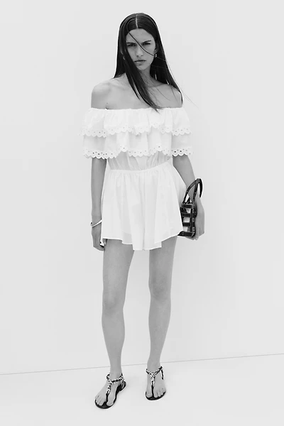Combi-short épaules nues avec broderie anglaise