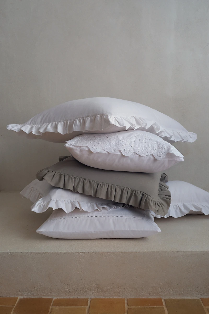Ruffle-Trimmed Cotton Cushion Cover