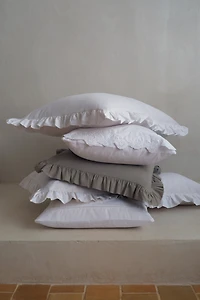 Ruffle-Trimmed Cotton Cushion Cover