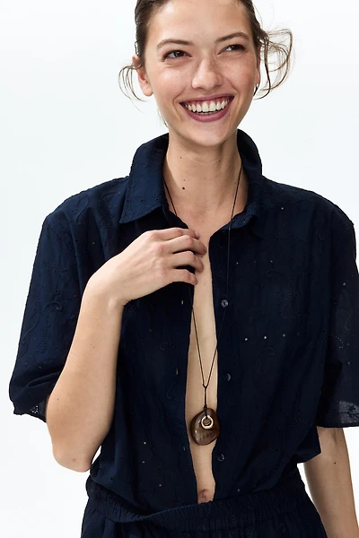 Oversized Eyelet-Embroidered Shirt