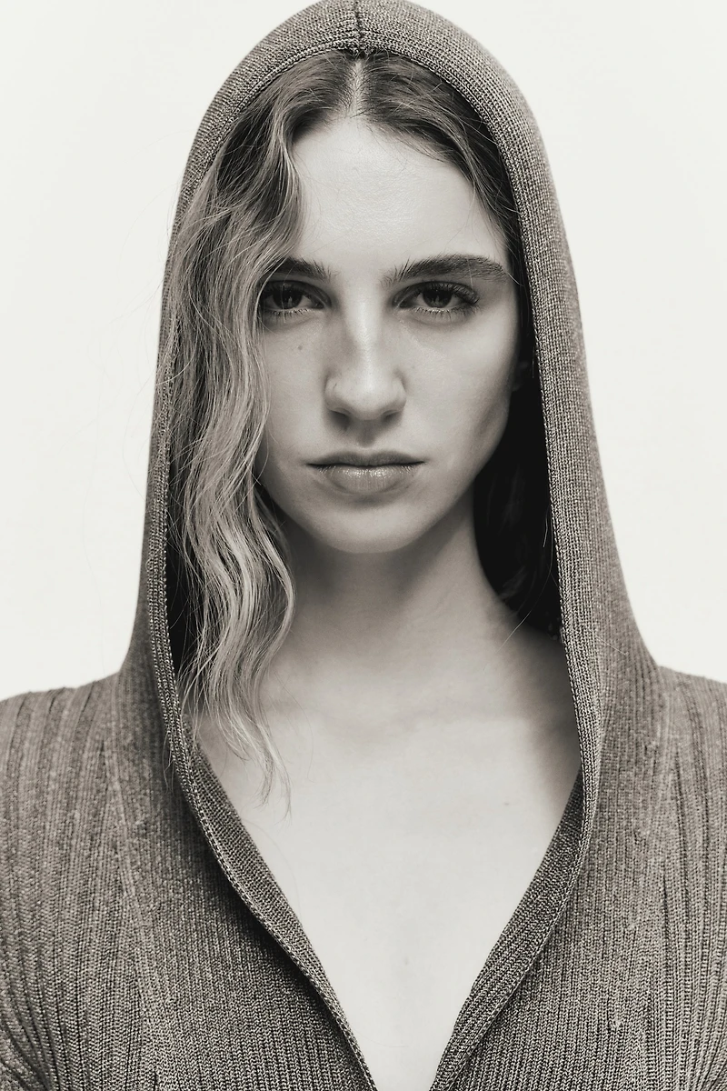 Metallic Rib-Knit Hoodie