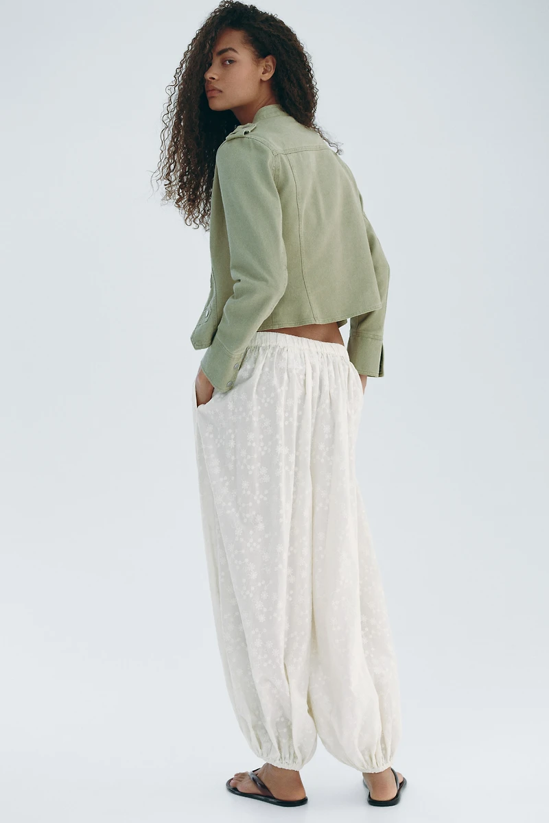 Embroidered Balloon-Leg Pants