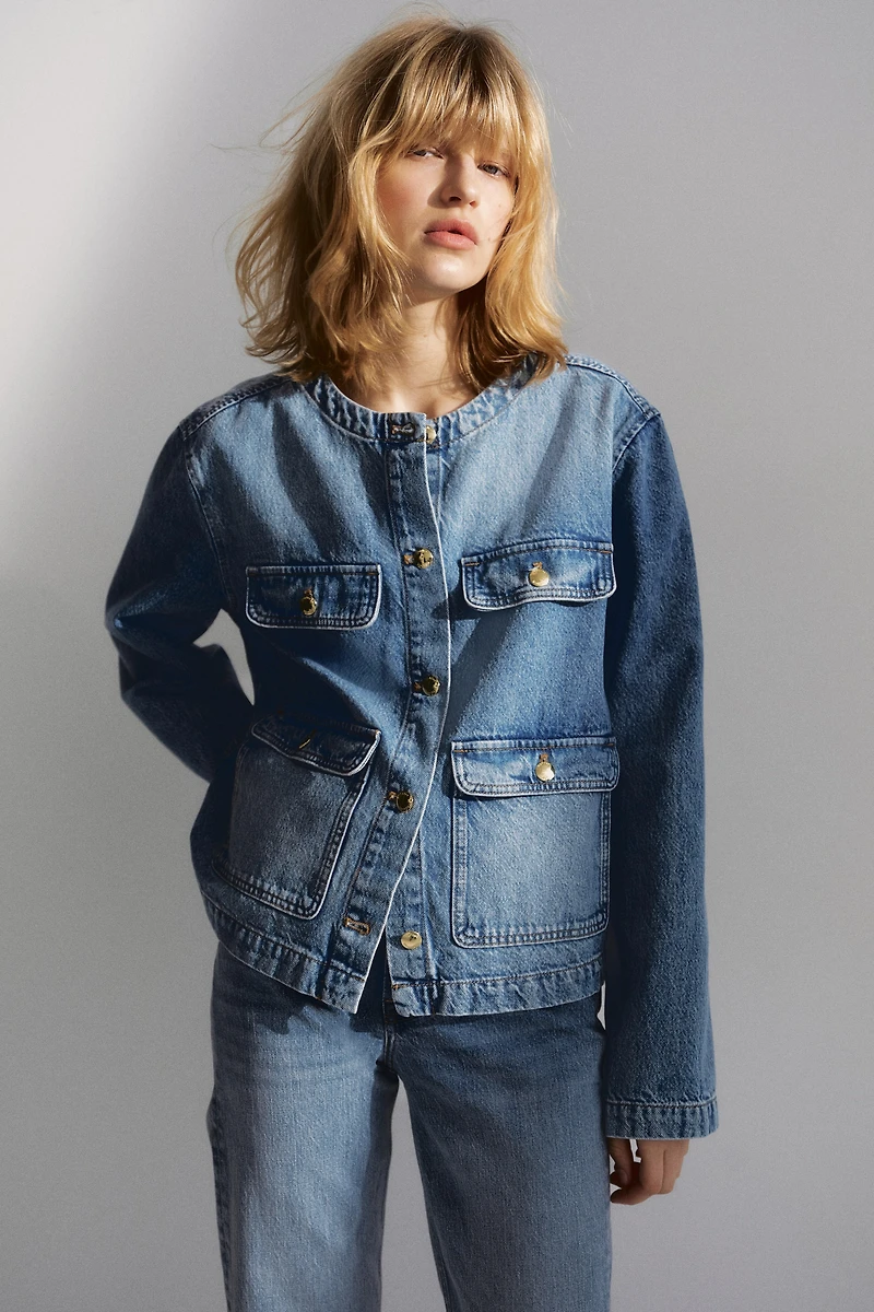 Veste sans col en denim